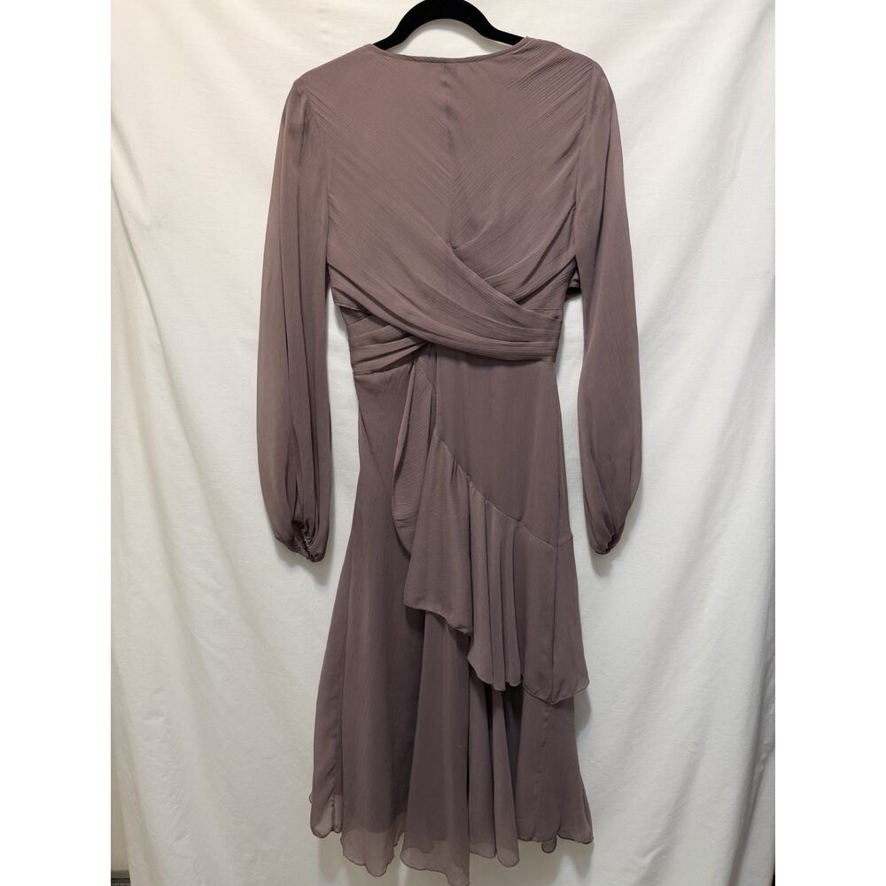 ASOS DESIGN Wrapwaist Midi Dress Sz 6 Double Layer Skirt Long Sleeve Lavender - Picture 7 of 14